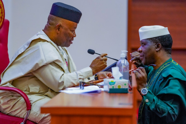 Senate President, Godswill Akpabio and Leader Opeyemi Bamidele